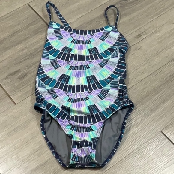 Speedo “Mosaic Maze” Relay Back Power Flex One-Piece Swimsuit size 10 - Picture 7 of 9